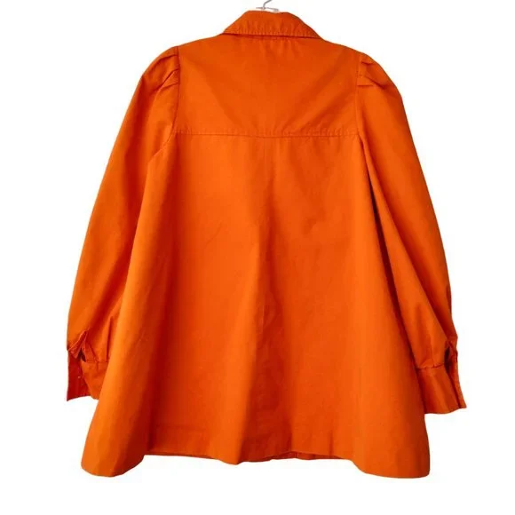 Anthropologie Elevenses Orange Spring Button Up Pea coat- trench style Jacket 2 - Picture 3 of 14
